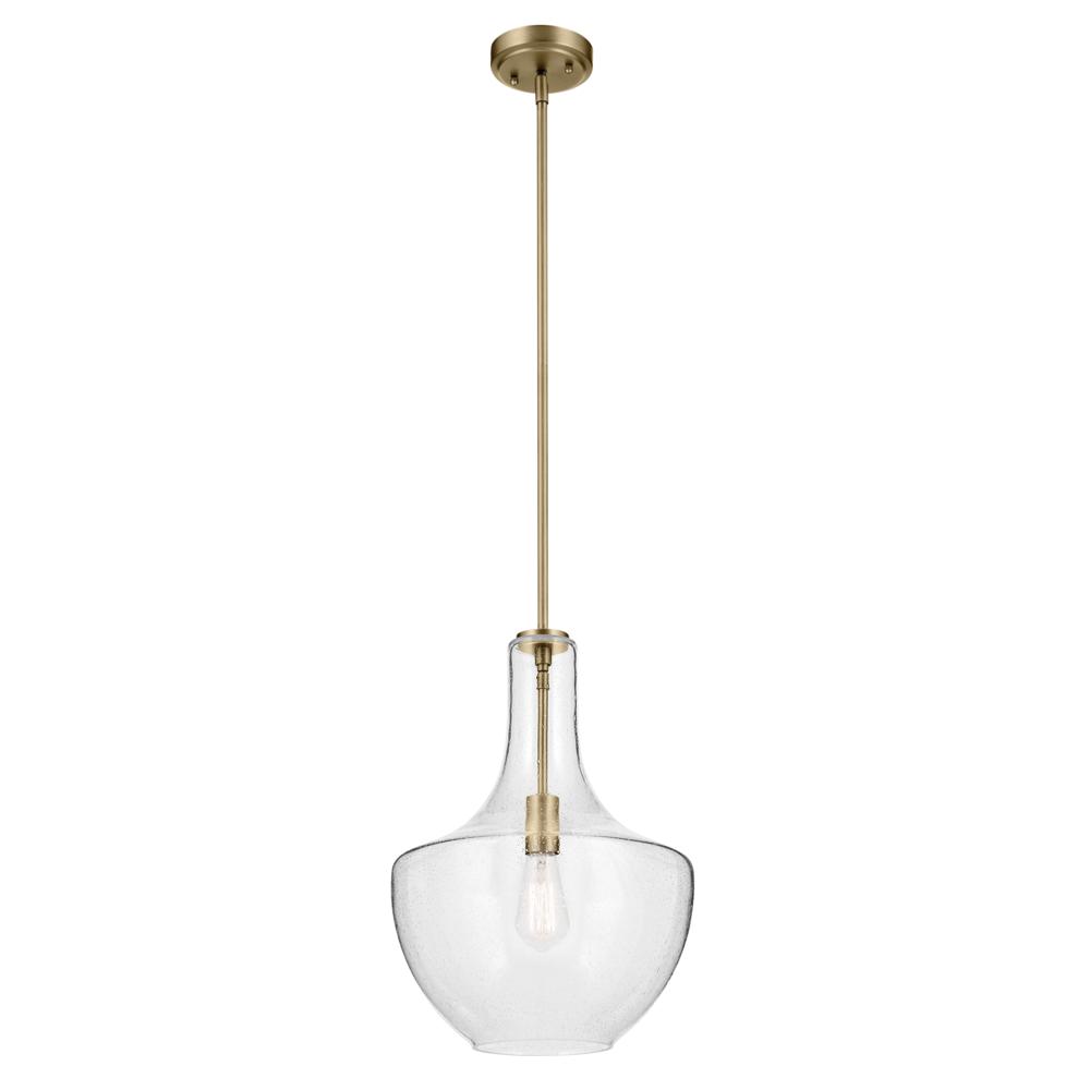 Everly 19.75" 1-Light Bell Pendant with Clear Seeded Glass in Brushed Nickel