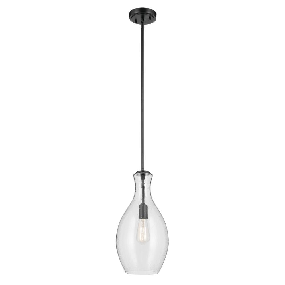 Everly 17.75" 1-Light Bell Pendant with Clear Seeded Glass in Black