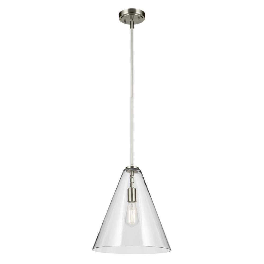 Everly 15.5" 1-Light Cone Pendant with Clear Glass in Brushed Nickel
