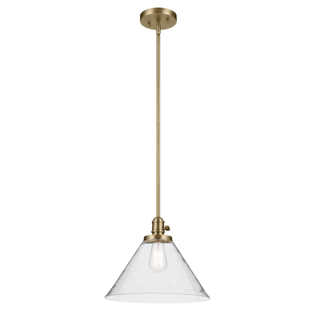 Avery 11.75" 1-Light Cone Pendant with Clear Seeded Glass in Natural Brass