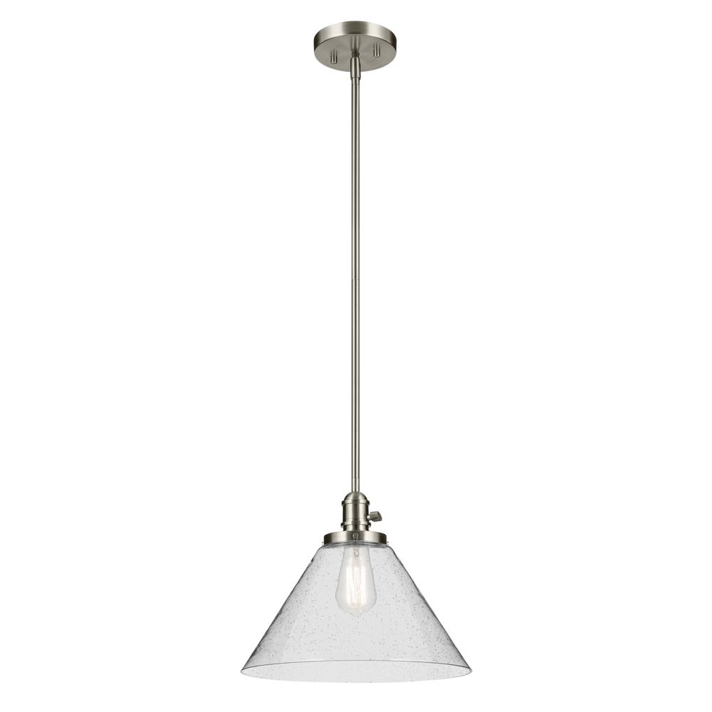 Avery 11.75" 1-Light Cone Pendant with Clear Seeded Glass in Nickel