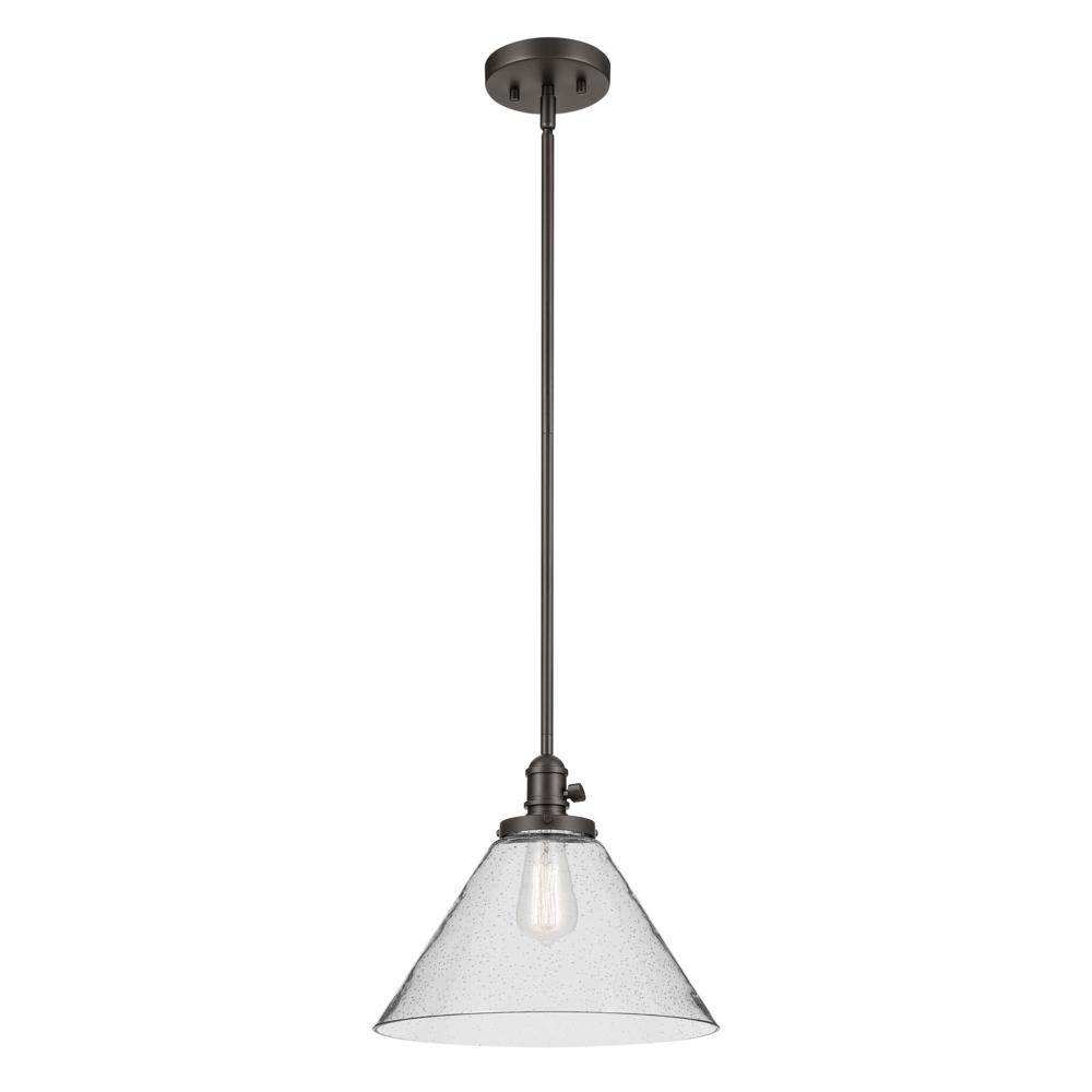 Avery 11.75" 1-Light Cone Pendant with Clear Seeded Glass in Olde Bronze