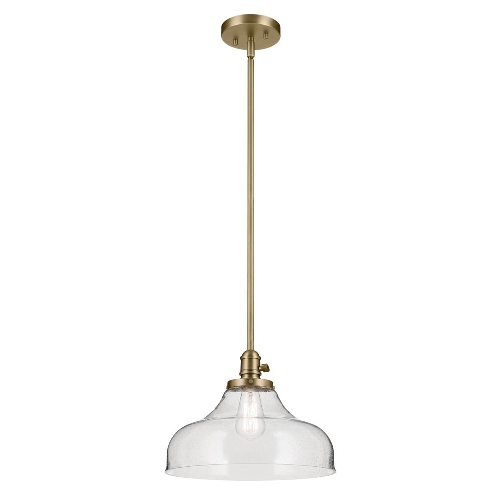 Avery 11.25" 1-Light Bell Pendant with Clear Seeded Glass in Natural Brass