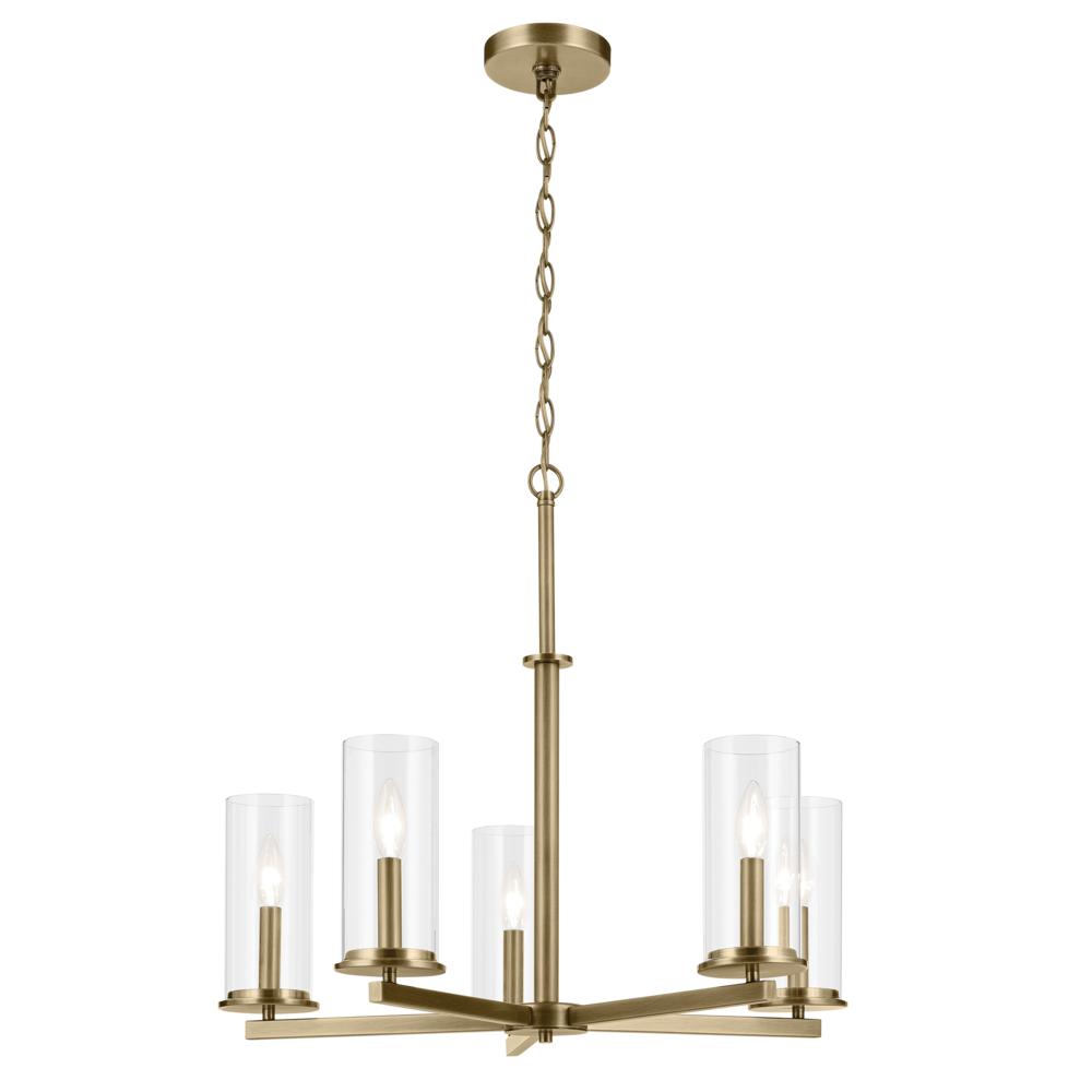 Crosby 22.5" 5-Light Chandelier with Clear Glass in Natural Brass