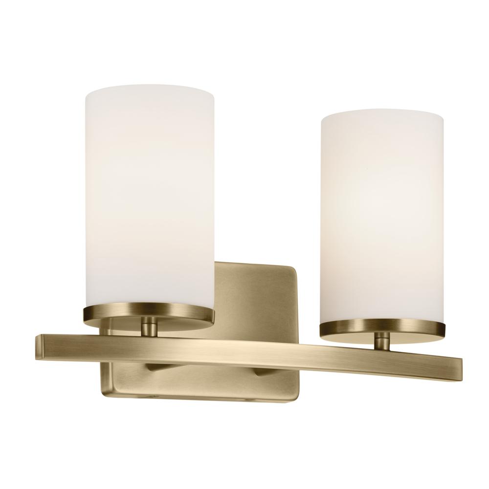 Crosby 15.25" 2-Light Vanity Light with Satin Etched Cased Opal Glass in Natural Brass