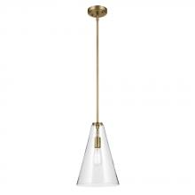 Kichler 42199NBRCS - Everly 15.25" 1-Light Cone Pendant with Clear Seeded Glass in Natural Brass