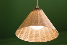 Kichler 52728CPZ - Bekah 14.25 in 1 Lt Convertible Pendant w/ Opal Glass & Handwoven Rattan Shade in Champagne Bronze