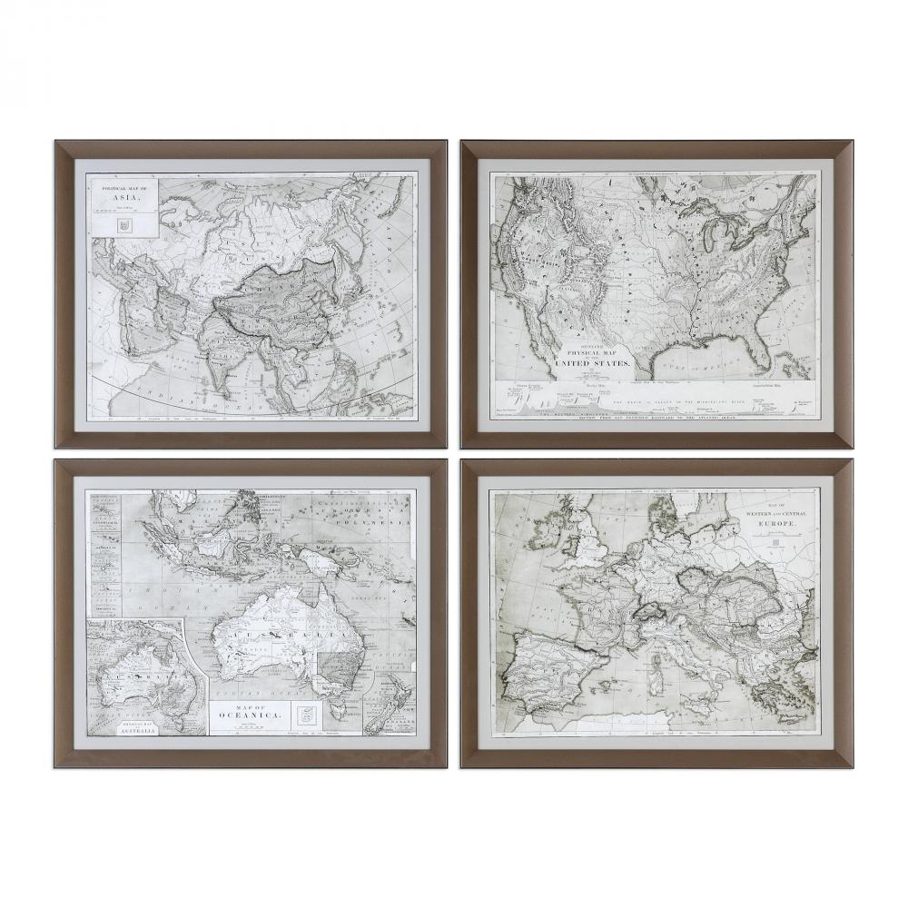 Uttermost World Maps Framed Prints S/4