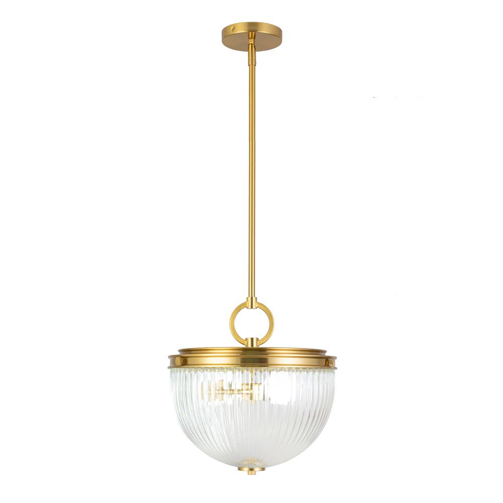 Myla 2 Light Pendant, Vintage Brass with Ribbed Glass Glassware