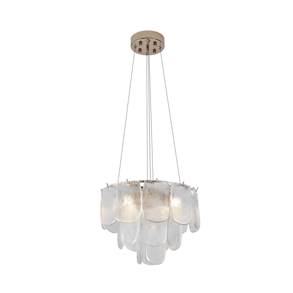 Bianca 5 Light Pendant, Polished Nickel, Crystalline with Piastra Type Glassware