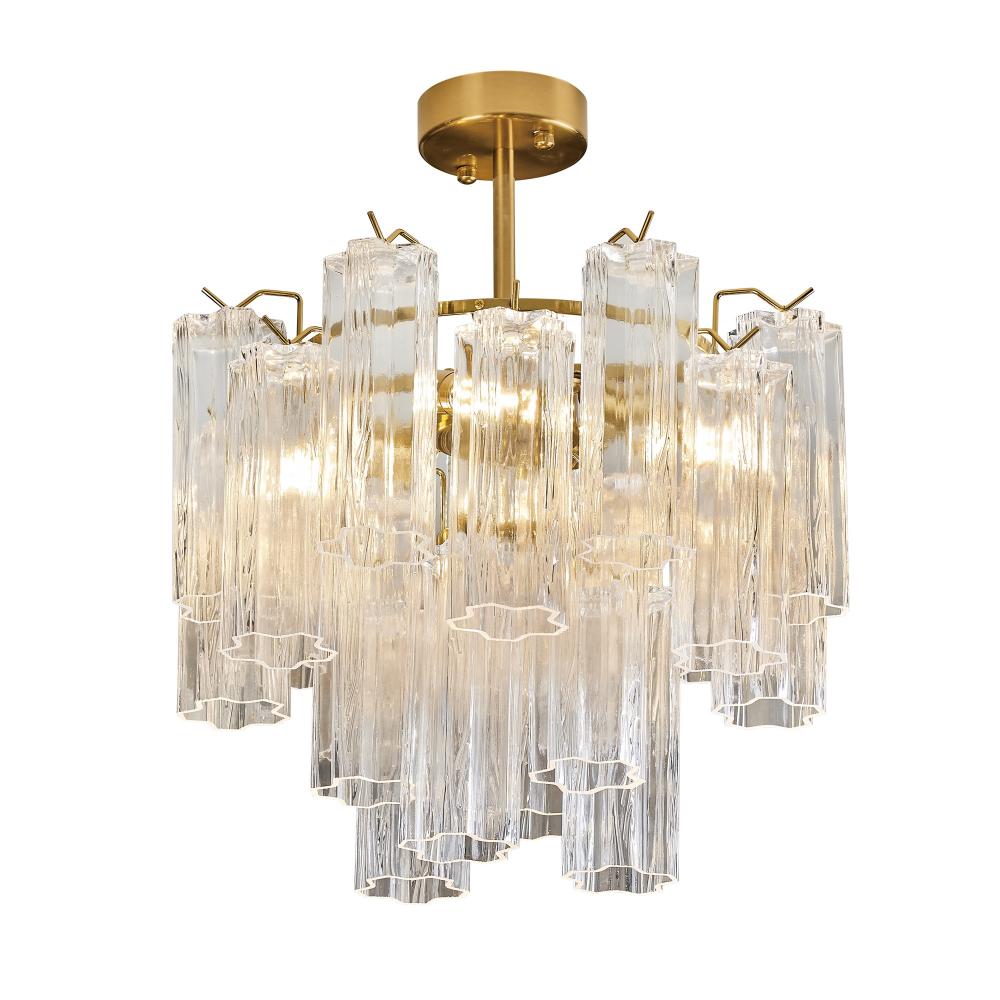 Sophia 5 Light Semi Flush Mount, Brass with Tronchi Style Glassware