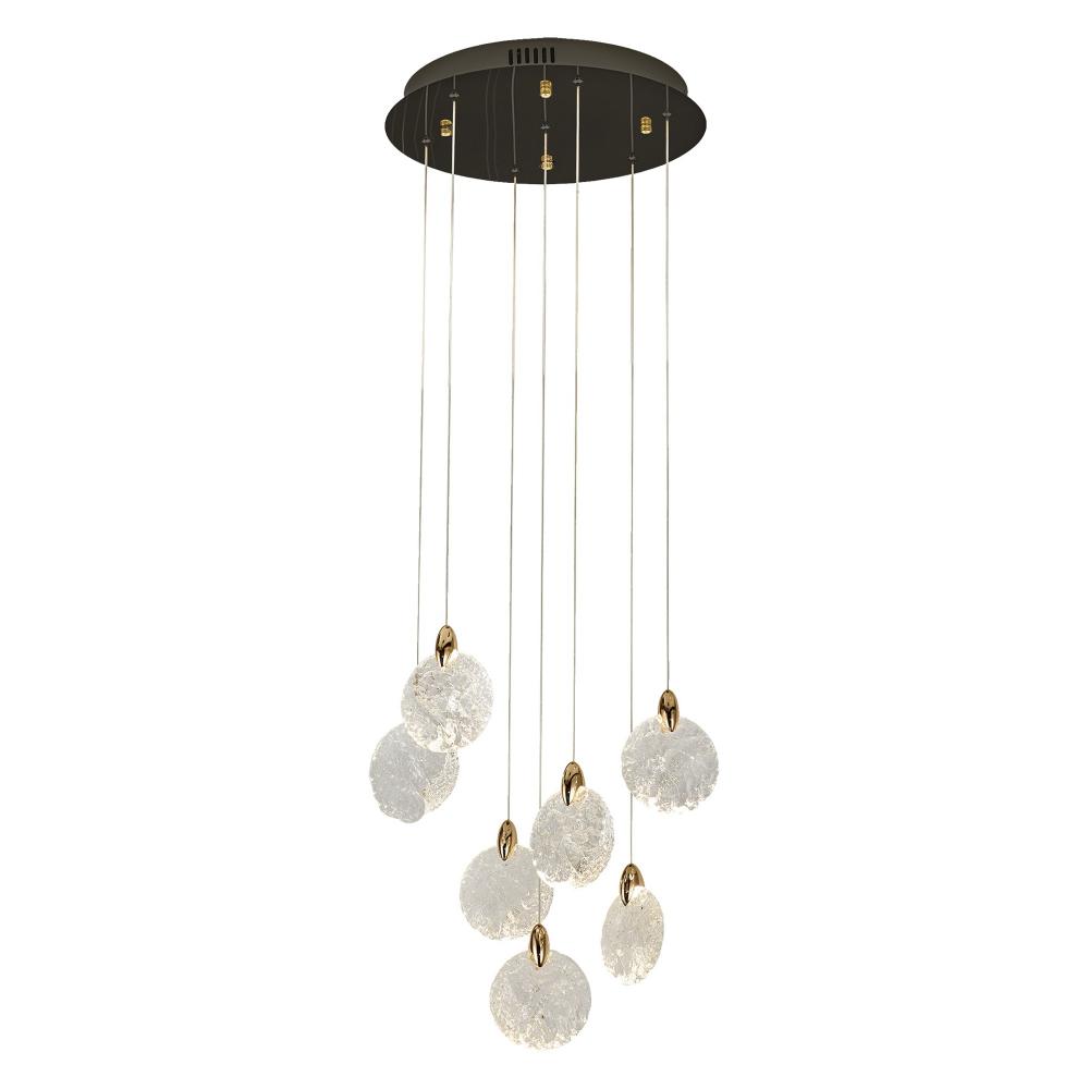 Snowflake 7 Light Integrated LED Chandelier, Satin Brass