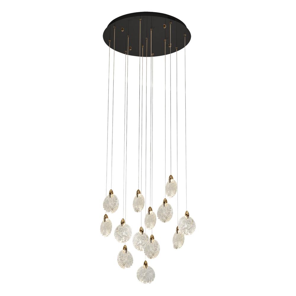 Snowflake 13 Light Integrated LED Chandelier, Satin Brass