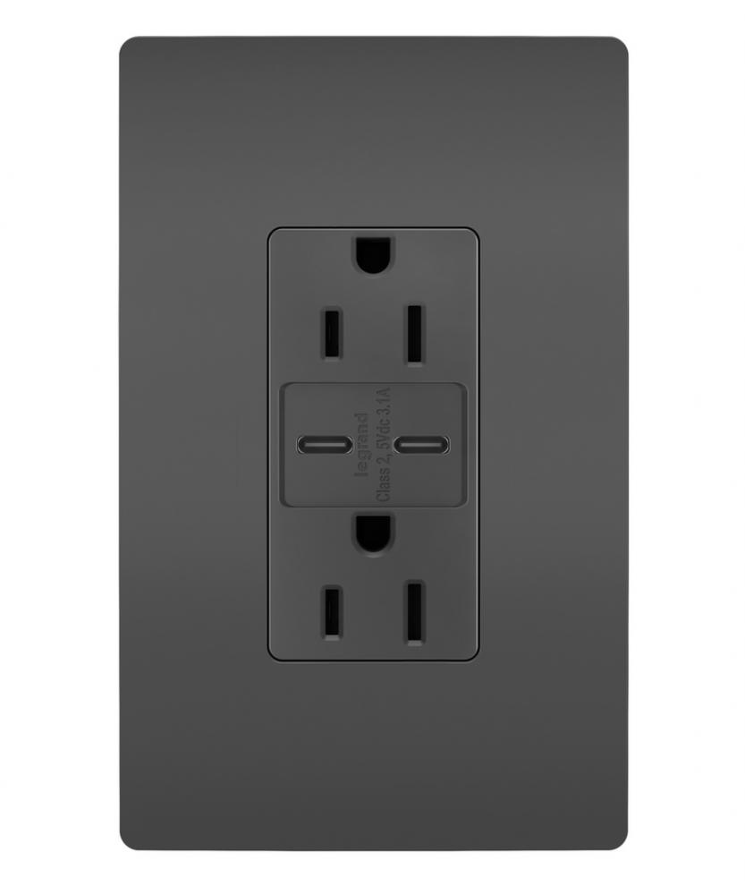 radiant? 15A Tamper-Resistant USB Type C/C Outlet, Black