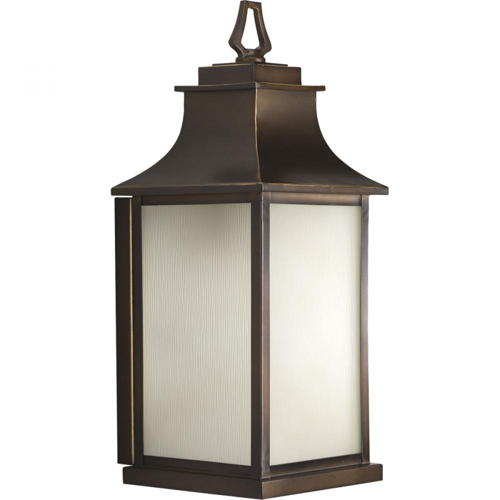One Light Oil Rubbed Bronze Amber Etched Glass Wall Lantern