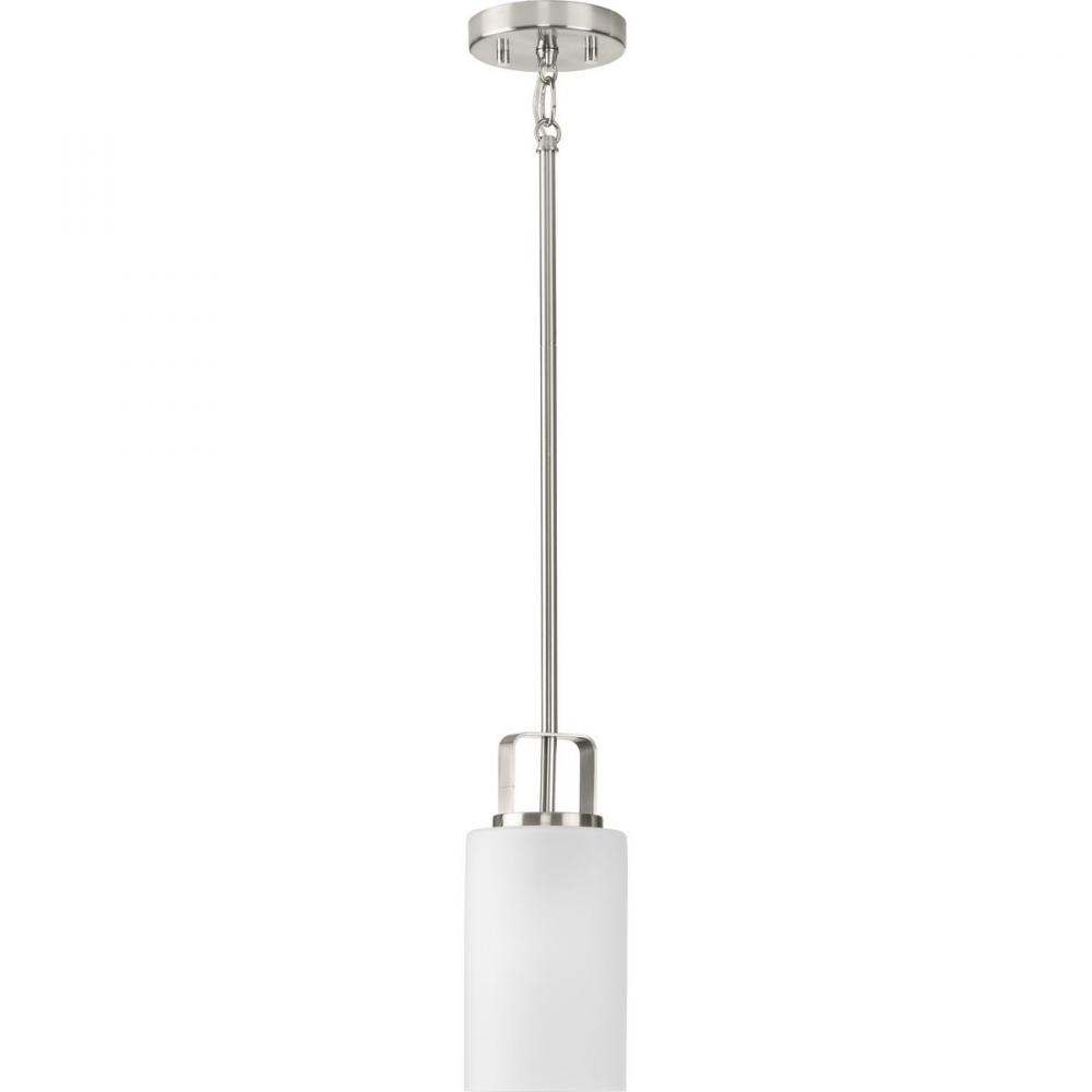 League Collection One-Light Brushed Nickel and Etched Glass Modern Farmhouse Mini-Pendant Hanging Li