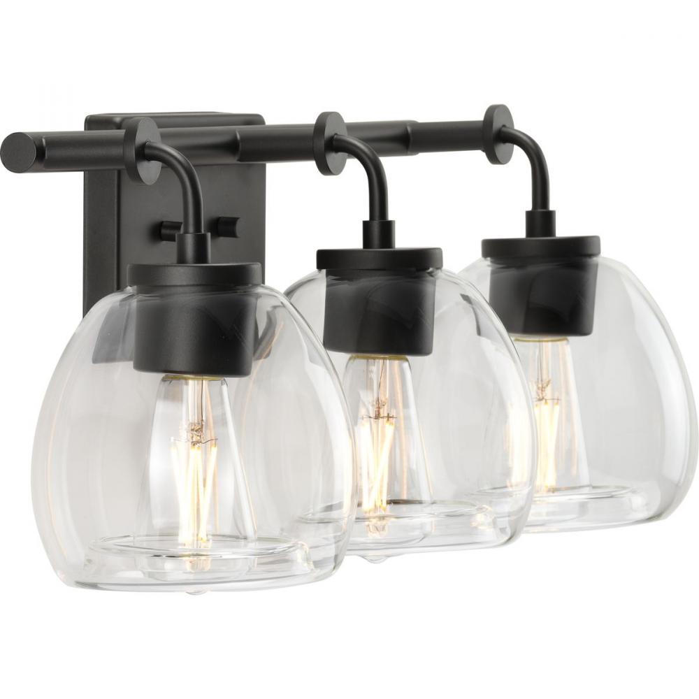 Caisson Collection Three-Light Graphite Clear Glass Urban Industrial Bath Vanity Light