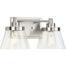 Progress P300349-009 - Hinton Collection Two-Light Brushed Nickel Clear Seeded Glass Farmhouse Bath Vanity Light