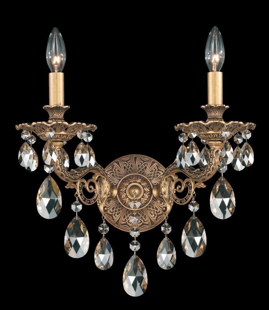 Milano 2 Light 120V Wall Sconce in Heirloom Gold with Radiance Crystal