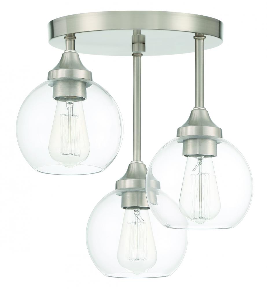 Glenda 3 Light Semi Flush in Brushed Polished Nickel