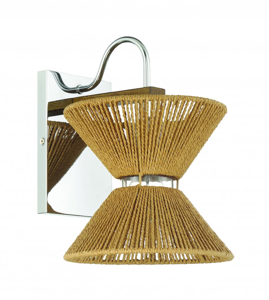 Serena 1 Light Wall Sconce in Chrome/Walnut