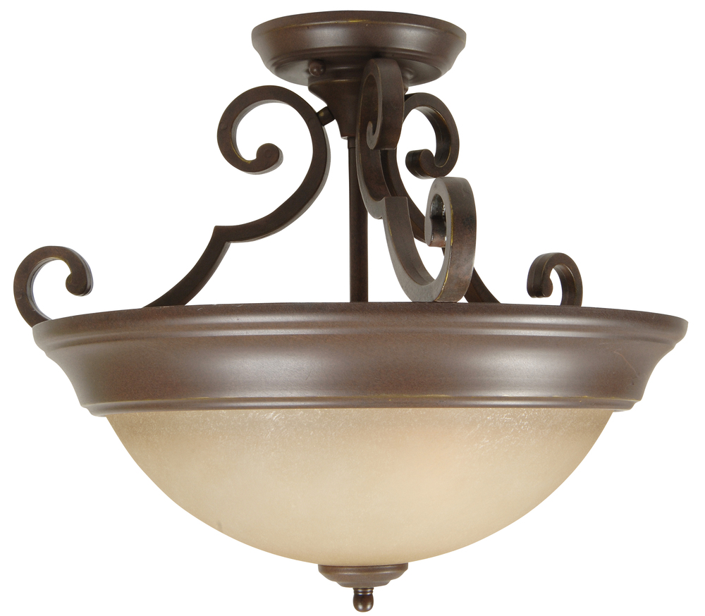 2 Light Semi Flush in Aged Bronze Textured