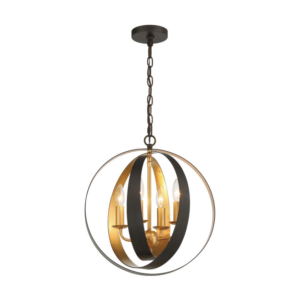 Luna 4 Light English Bronze + Antique Gold Sphere Chandelier