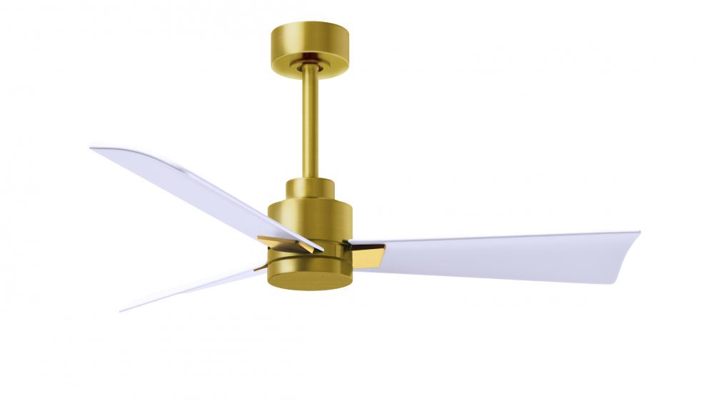 Alessandra 3-blade transitional ceiling fan in brushed brass finish with matte white blades. Optim