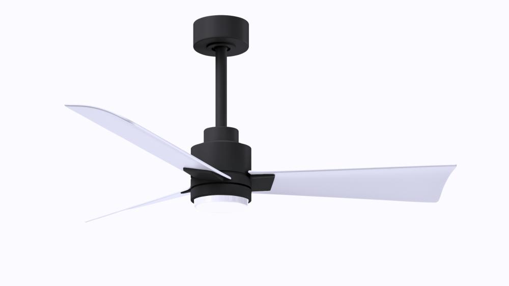 Alessandra a transitional 3-blade ceiling fan in matte black finish with matte white blades. Optim