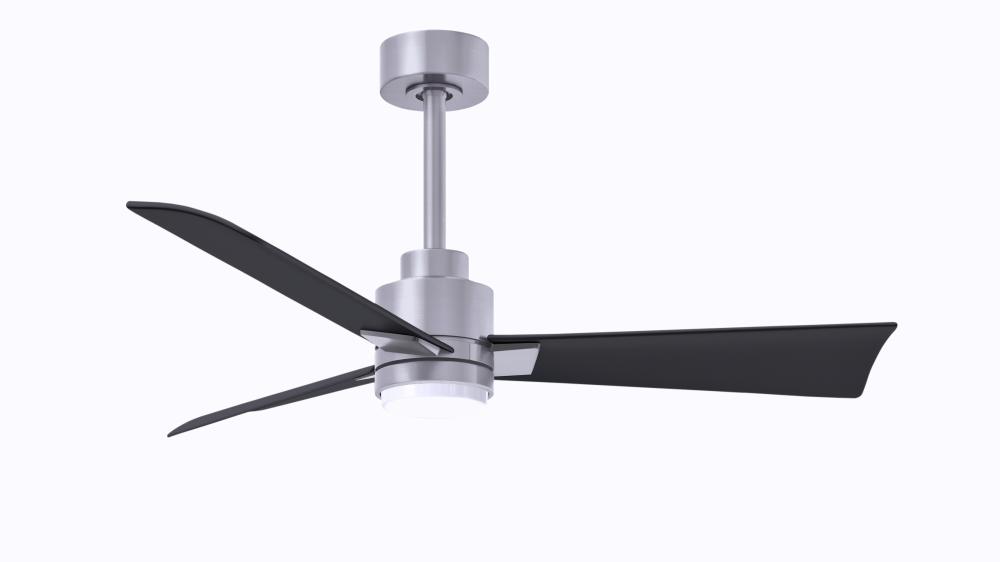 Alessandra 3-blade transitional ceiling fan in brushed nickel finish with matte white blades. Opti