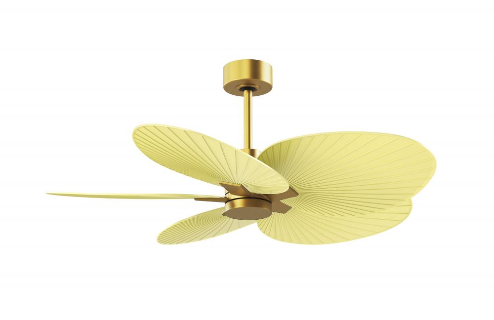 Alessandra Tropical 5-blade ceiling fan in Brushed Brass and Light Yellow blades.