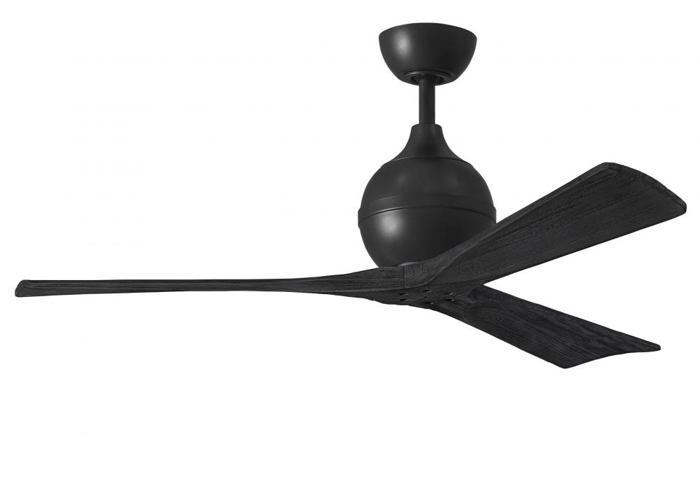 Irene-3 three-blade paddle fan in Matte Black finish with 52" light maple tone blades.