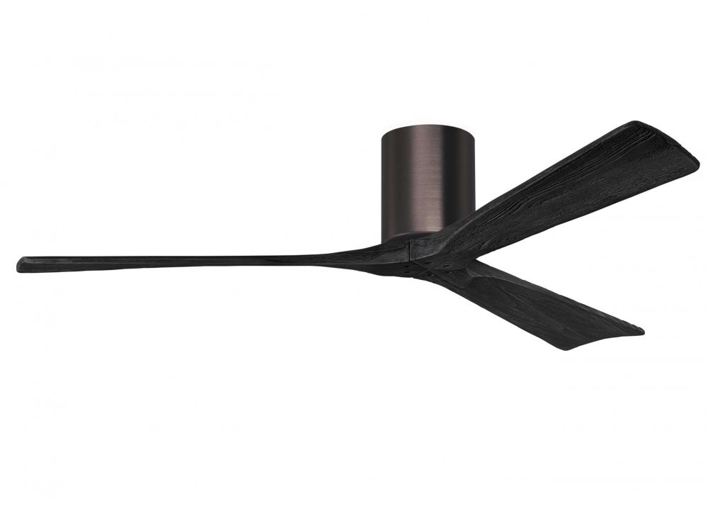 Irene-3H three-blade flush mount paddle fan in Brushed Bronze finish with 60” solid matte black