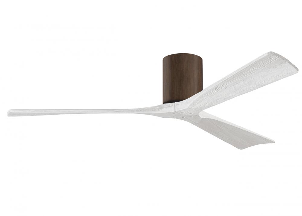 Irene-3H three-blade flush mount paddle fan in Walnut finish with 60” solid matte white wood bla