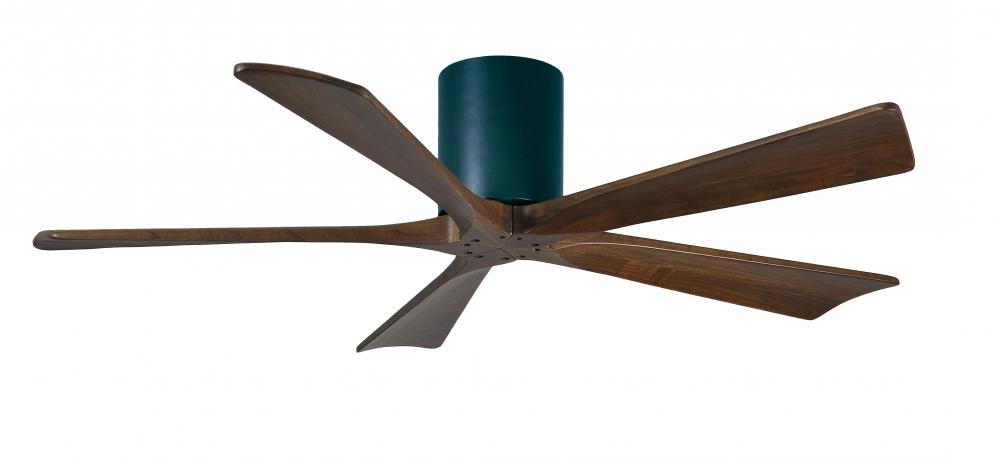 Irene-5H five-blade flush mount paddle fan in Matte Black finish with 52” solid walnut tone blad