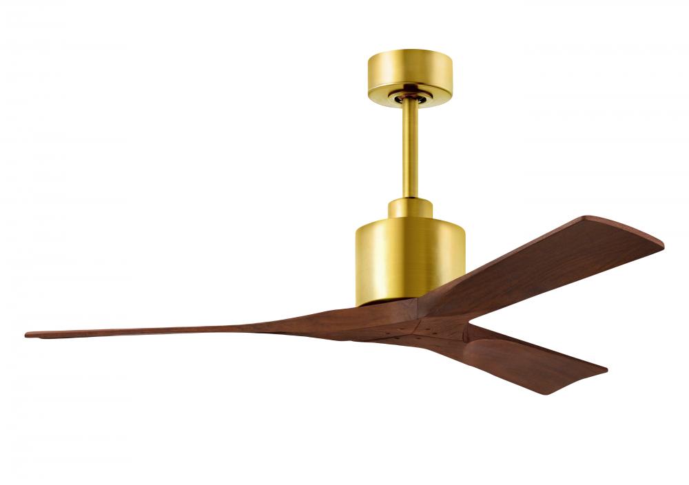 Nan 6-speed ceiling fan in Brushed Brass finish with 52” solid walnut tone wood blades