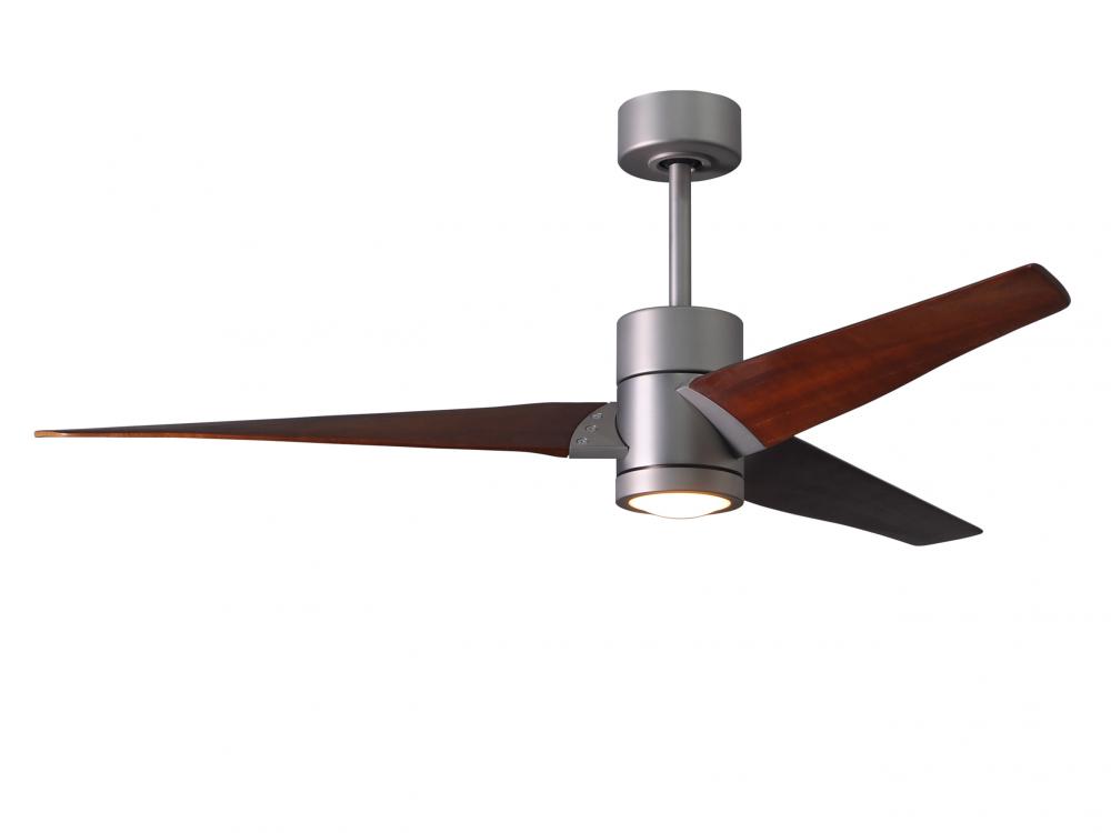Super Janet three-blade ceiling fan in Brushed Nickel finish with 60” solid walnut tone blades a