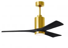 Matthews Fan Company PA3-BRBR-BK-52 - Patricia-3 three-blade ceiling fan in Brushed Brass finish with 52” solid matte black wood blade
