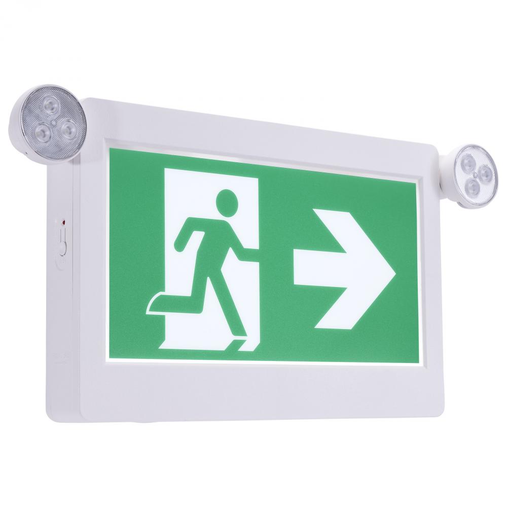 Running Man Green Combo Exit Sign/Emergency Light; 120-347V; 2HR backup; Single/Dual Face; Universal