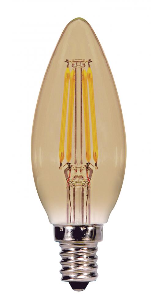 4 Watt Torpedo CTA LED; Amber; Candelabra base; 2200K; 300 Lumens; 120 Volt