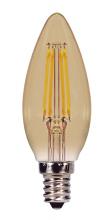 Satco Products Inc. S9586 - 4 Watt Torpedo CTA LED; Amber; Candelabra base; 2200K; 300 Lumens; 120 Volt