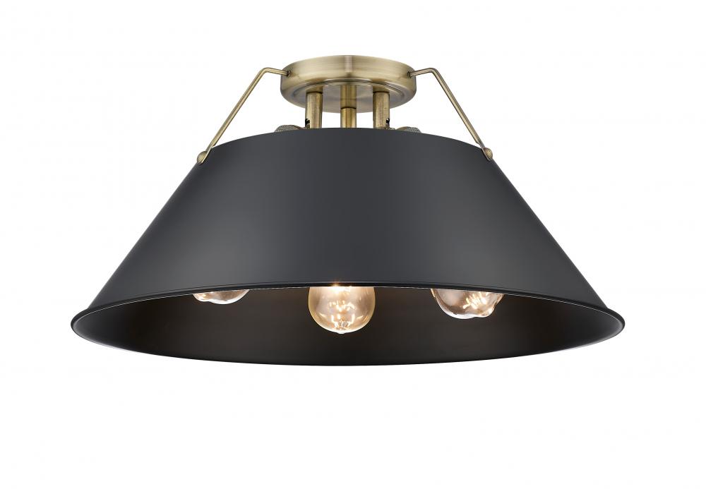 Orwell AB 3 Light Flush Mount in Aged Brass with Matte Black shade