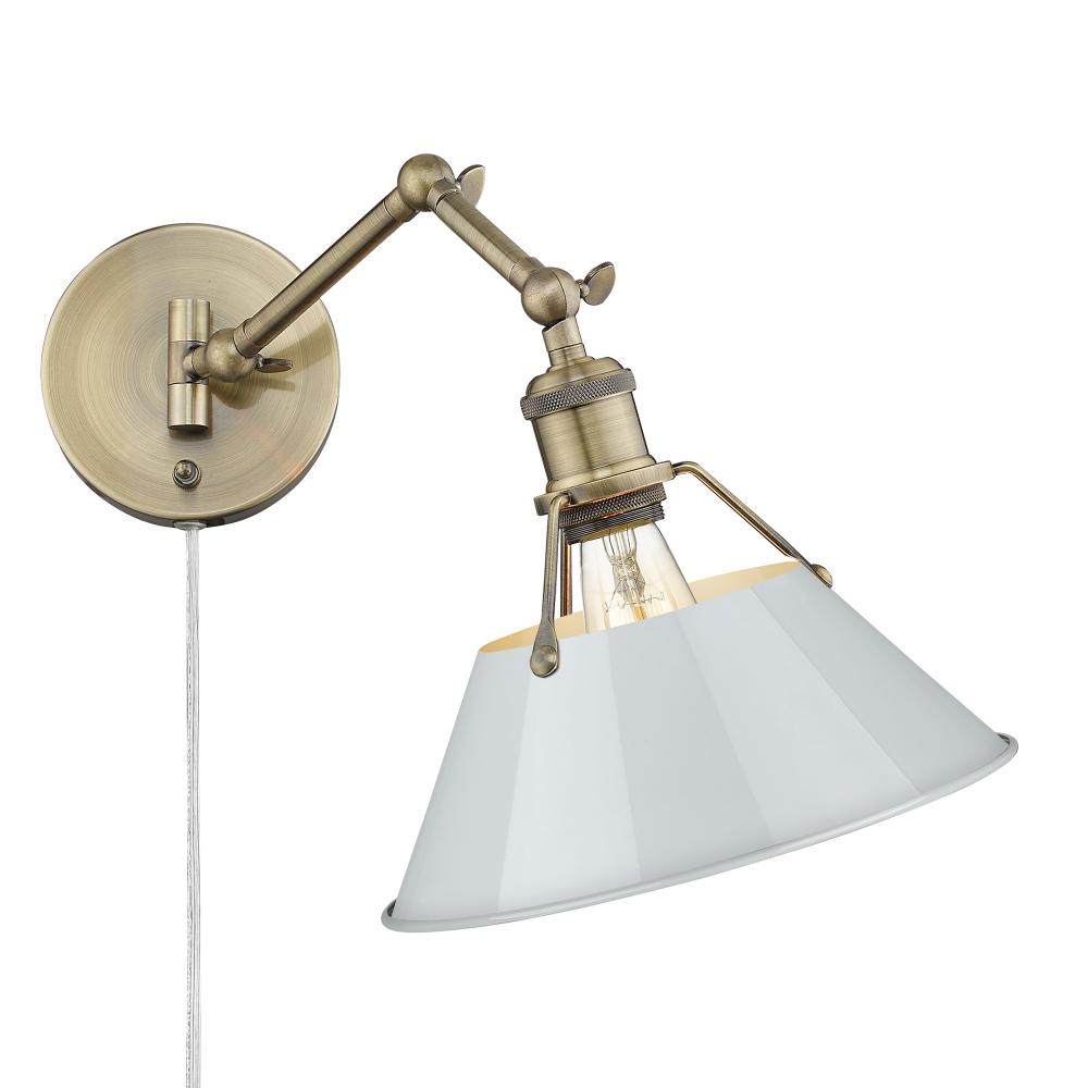 Orwell AB 1 Light Articulating Wall Sconce in Aged Brass with Dusky Blue shade