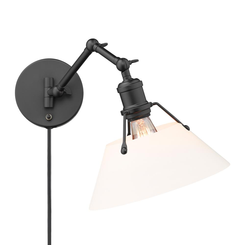 Orwell BLK 1 Light Articulating Wall Sconce in Matte Black with Opal Glass