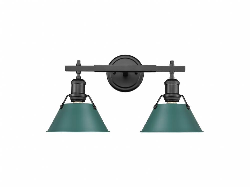 Orwell 2-Light Vanity Light in Matte Black with Pine Green