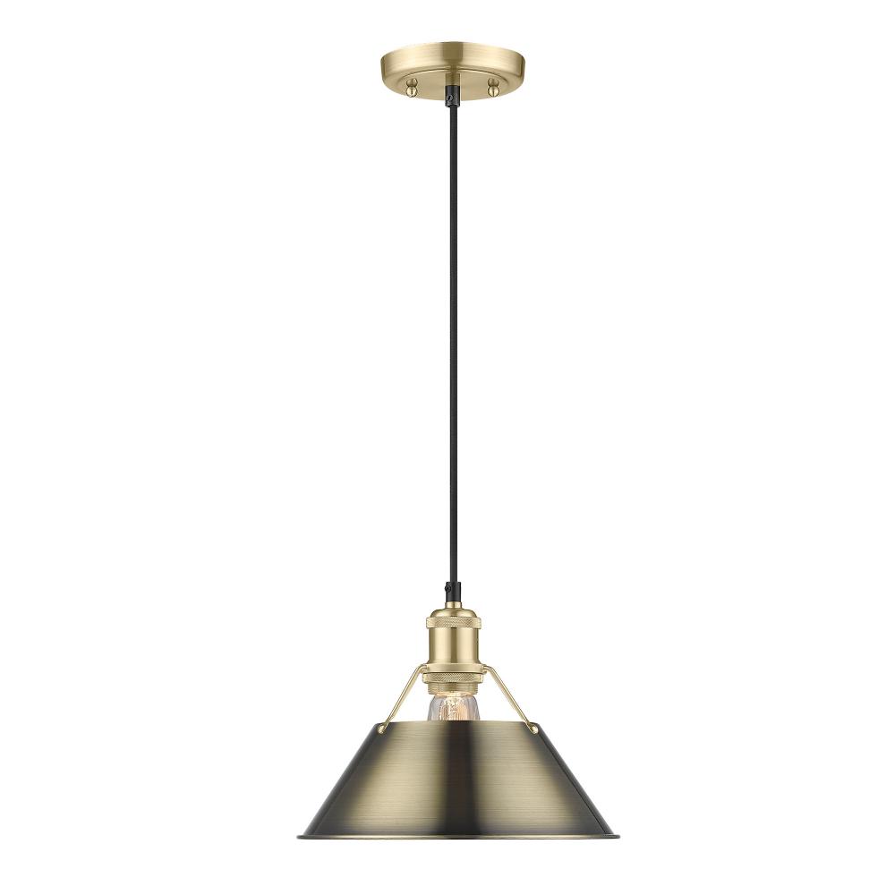 Orwell BCB Medium Pendant - 10" in Brushed Champagne Bronze with Aged Brass shade
