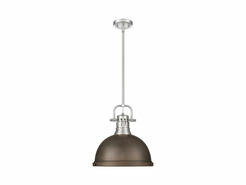 Duncan 1-Light Pendant with Rod in Pewter with Rubbed Bronze