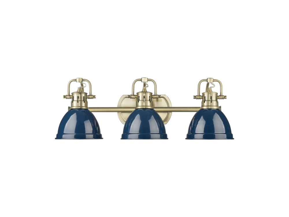 Duncan 3-Light Bath Vanity in Aged Brass with Matte Navy