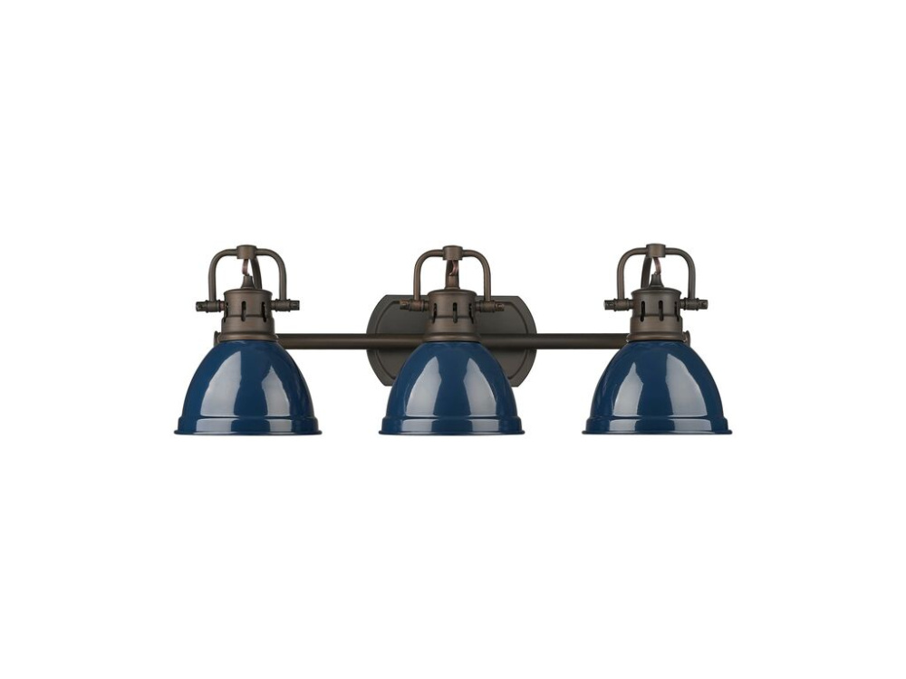 Duncan 3-Light Bath Vanity in Rubbed Bronze with Matte Navy