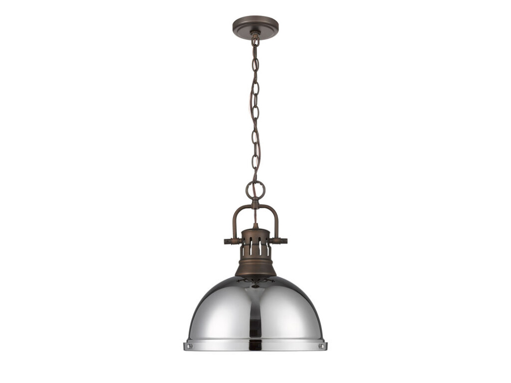 Duncan 1-Light Pendant with Chain in Rubbed Bronze with Chrome